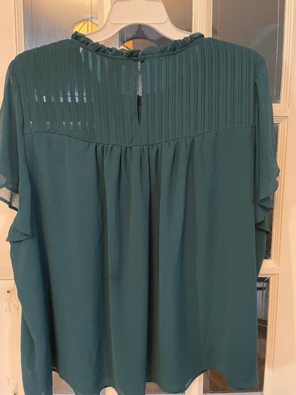 Torrid Dark Green Babydoll Chiffon Top Lined with Flutter Sleeves - Picture 6 of 6